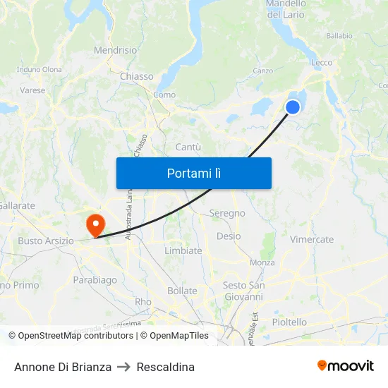Annone Di Brianza to Rescaldina map