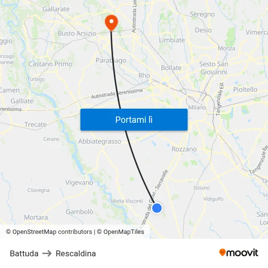 Battuda to Rescaldina map