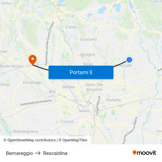 Bernareggio to Rescaldina map