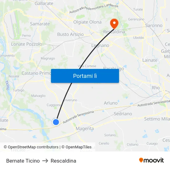 Bernate Ticino to Rescaldina map