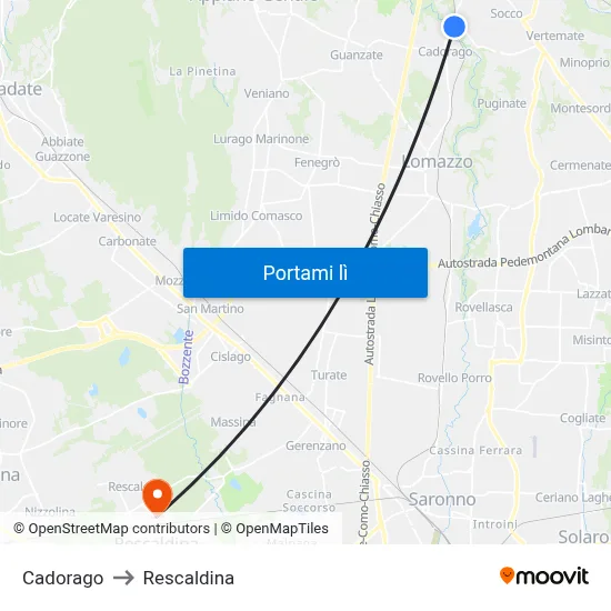 Cadorago to Rescaldina map