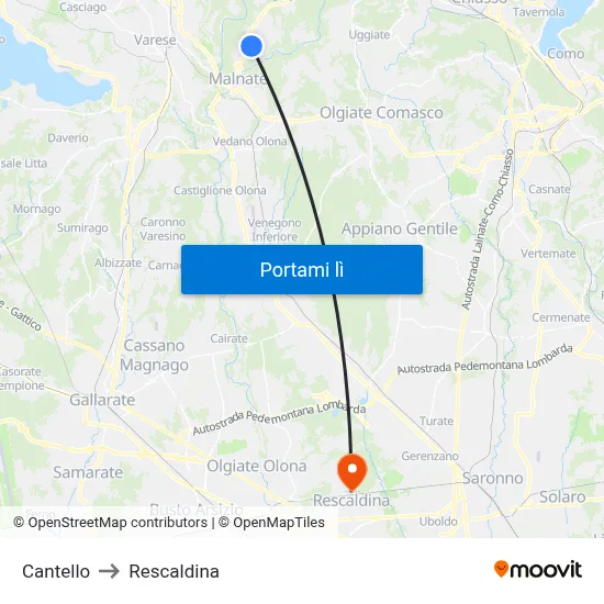 Cantello to Rescaldina map