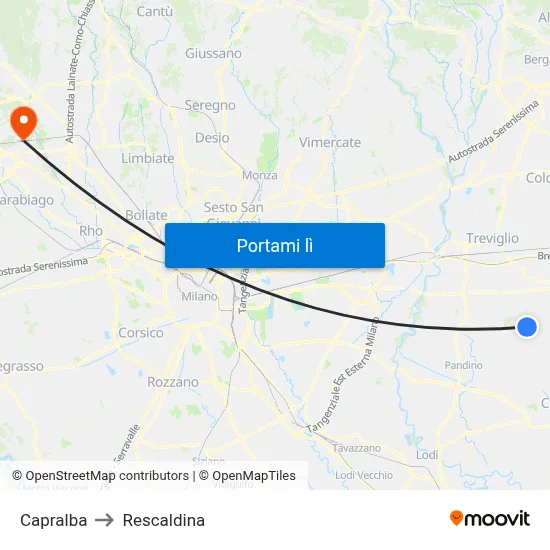 Capralba to Rescaldina map