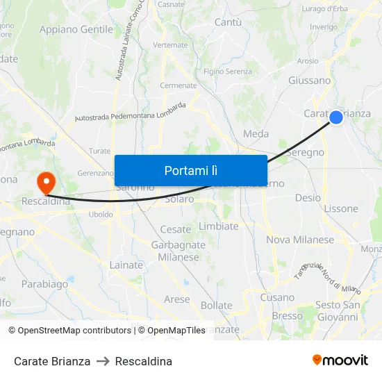 Carate Brianza to Rescaldina map