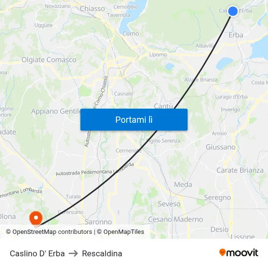 Caslino D' Erba to Rescaldina map