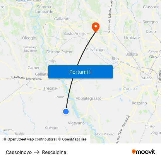 Cassolnovo to Rescaldina map