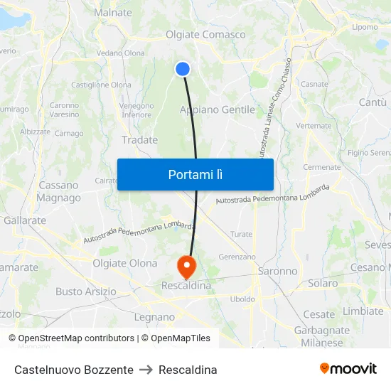 Castelnuovo Bozzente to Rescaldina map