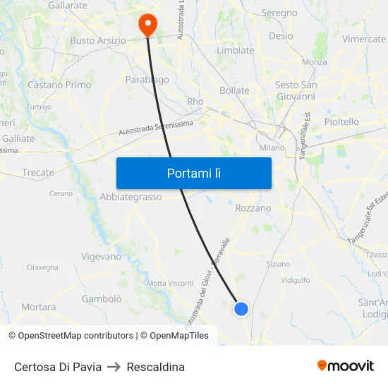 Certosa Di Pavia to Rescaldina map
