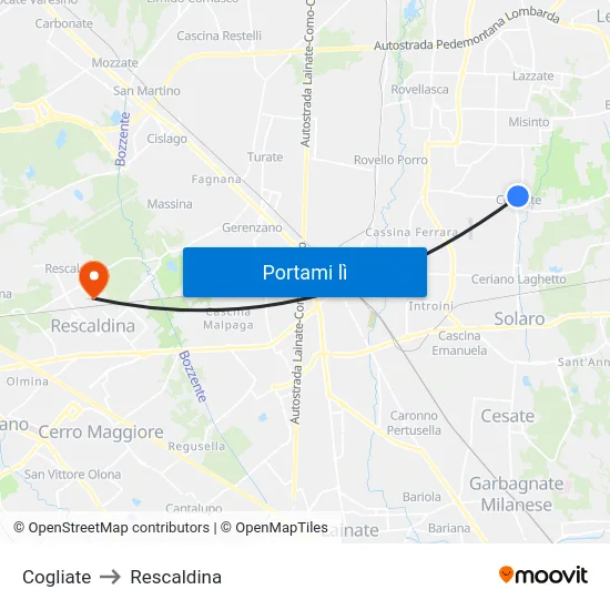 Cogliate to Rescaldina map