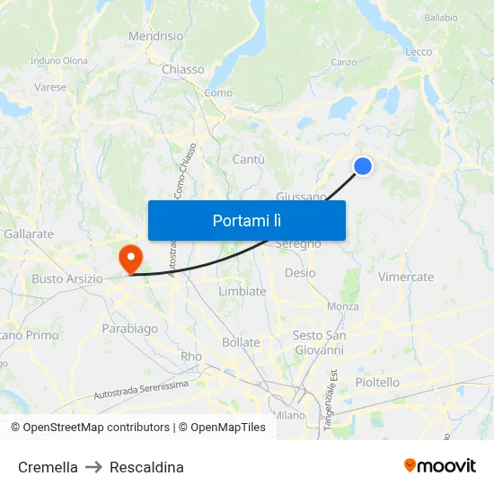 Cremella to Rescaldina map