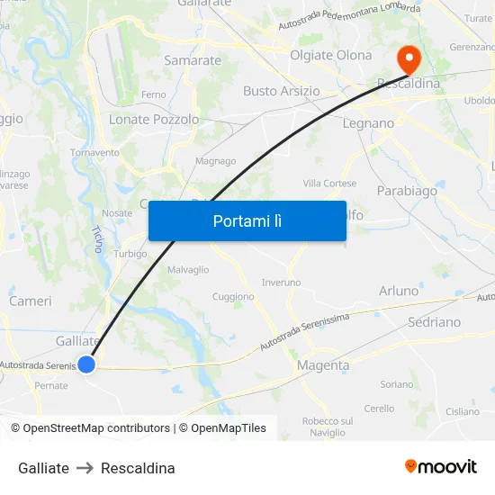 Galliate to Rescaldina map