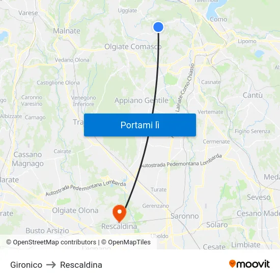 Gironico to Rescaldina map