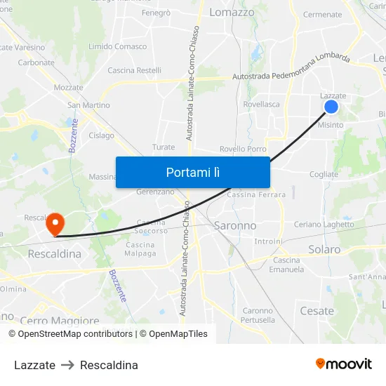Lazzate to Rescaldina map