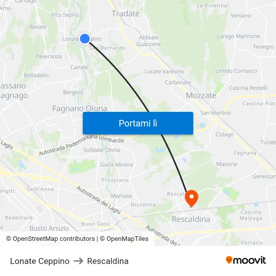 Lonate Ceppino to Rescaldina map