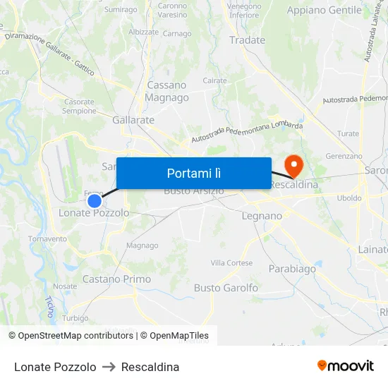 Lonate Pozzolo to Rescaldina map