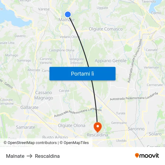 Malnate to Rescaldina map