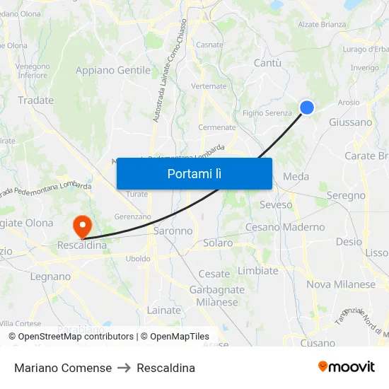 Mariano Comense to Rescaldina map