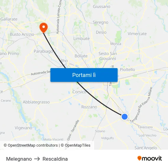 Melegnano to Rescaldina map