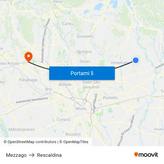 Mezzago to Rescaldina map