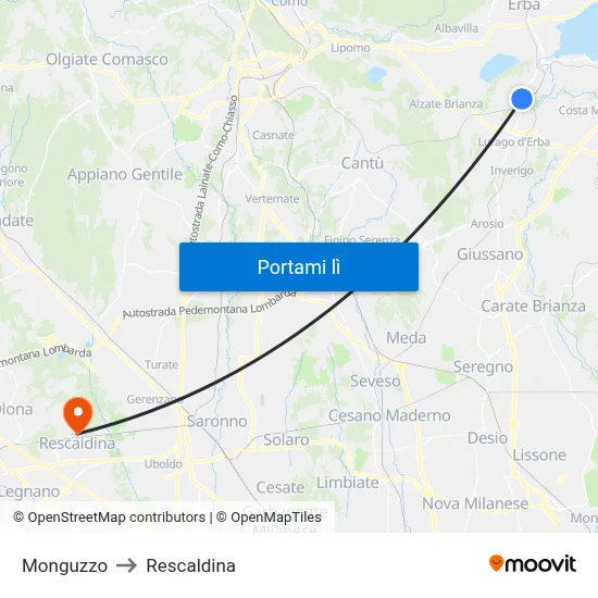 Monguzzo to Rescaldina map