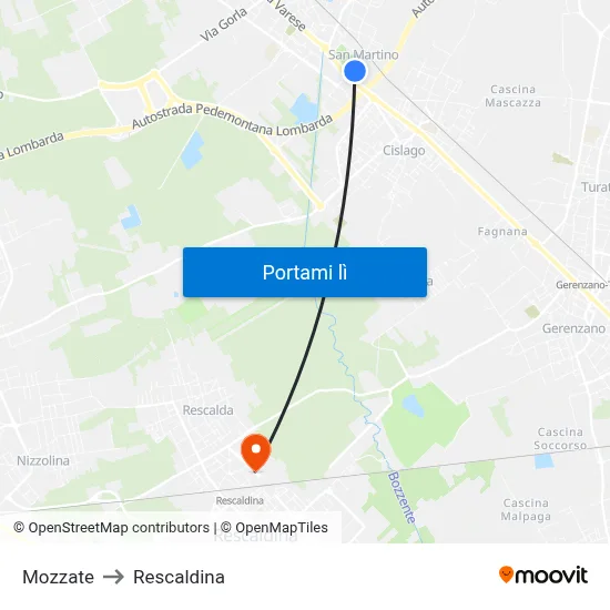 Mozzate to Rescaldina map