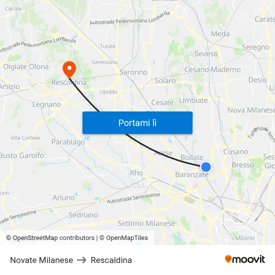 Novate Milanese to Rescaldina map
