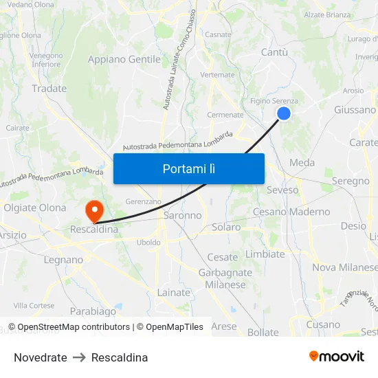 Novedrate to Rescaldina map