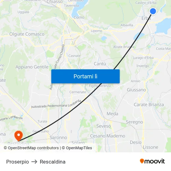 Proserpio to Rescaldina map