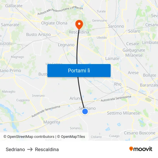 Sedriano to Rescaldina map