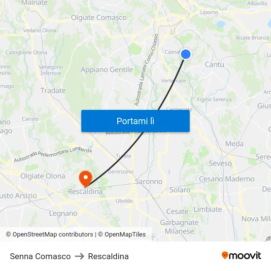 Senna Comasco to Rescaldina map