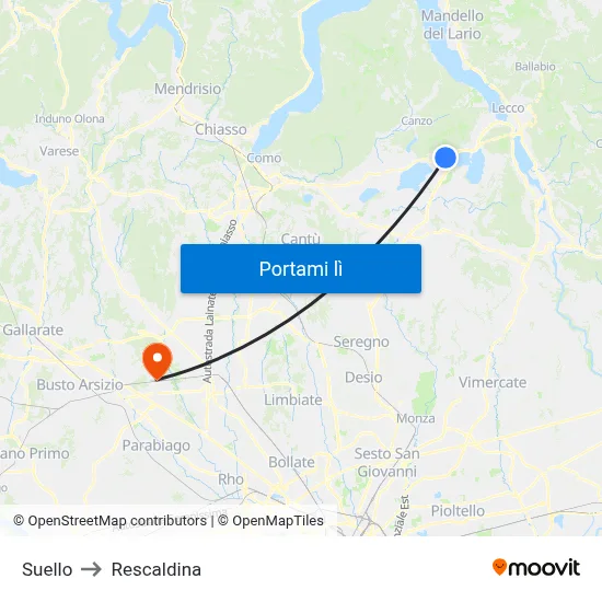 Suello to Rescaldina map