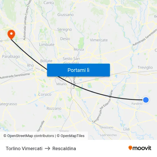 Torlino Vimercati to Rescaldina map