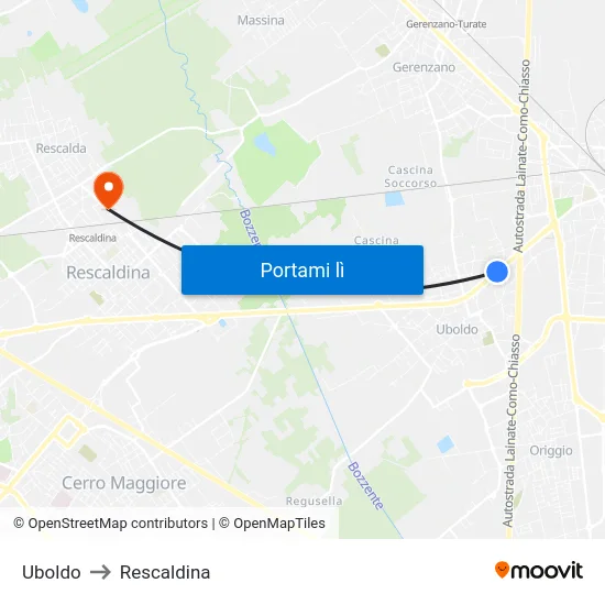 Uboldo to Rescaldina map