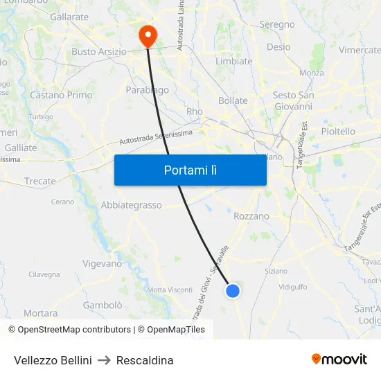 Vellezzo Bellini to Rescaldina map
