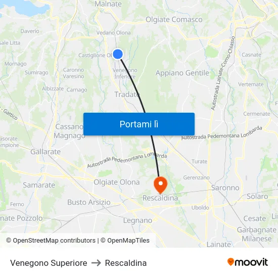 Venegono Superiore to Rescaldina map