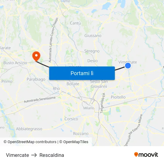 Vimercate to Rescaldina map