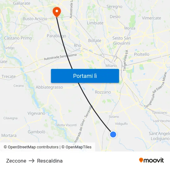 Zeccone to Rescaldina map