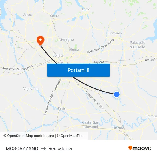 MOSCAZZANO to Rescaldina map