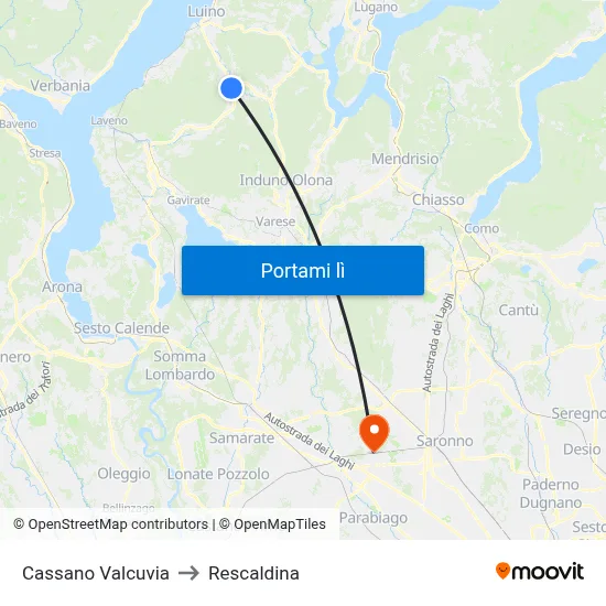 Cassano Valcuvia to Rescaldina map