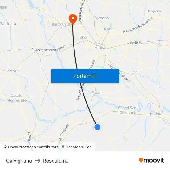 Calvignano to Rescaldina map
