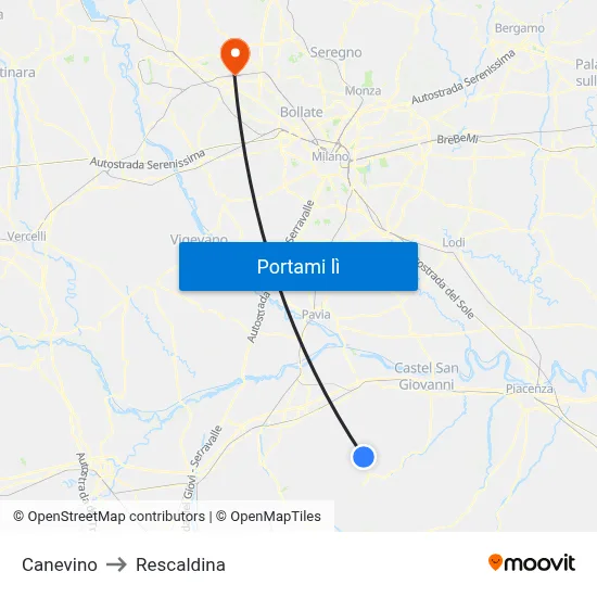 Canevino to Rescaldina map