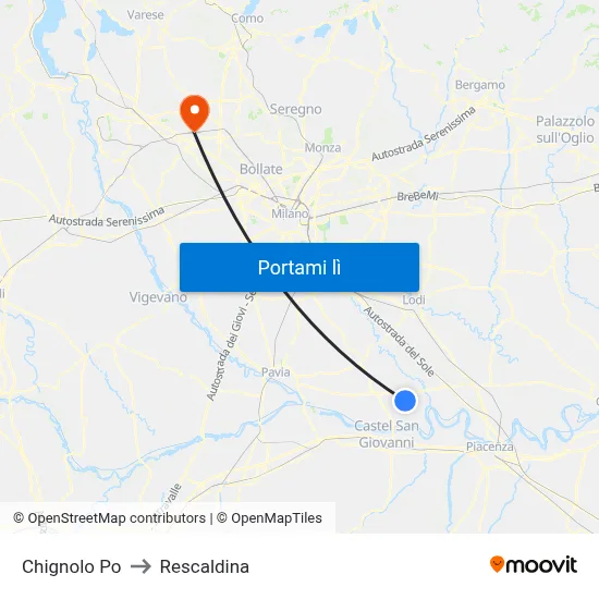 Chignolo Po to Rescaldina map
