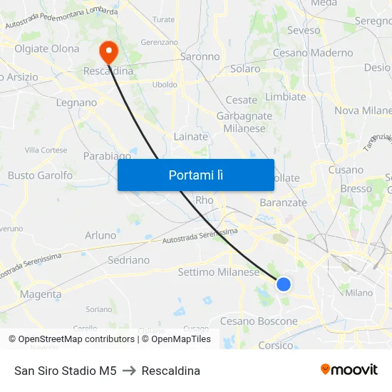 San Siro Stadio M5 to Rescaldina map
