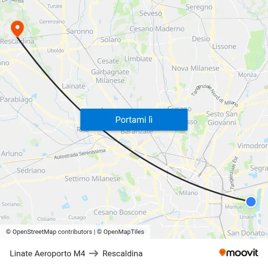 Linate Aeroporto M4 to Rescaldina map