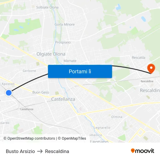 Busto Arsizio to Rescaldina map