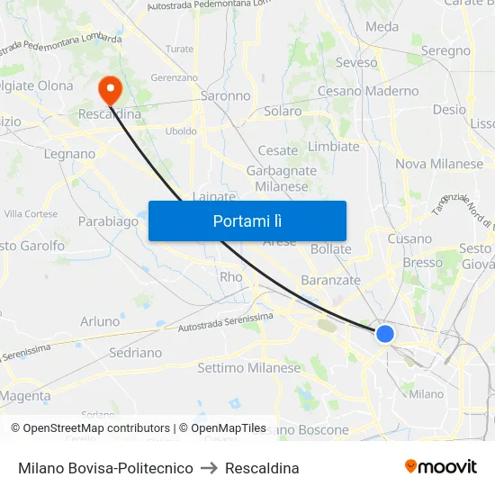 Milano Bovisa-Politecnico to Rescaldina map