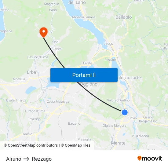 Airuno to Rezzago map