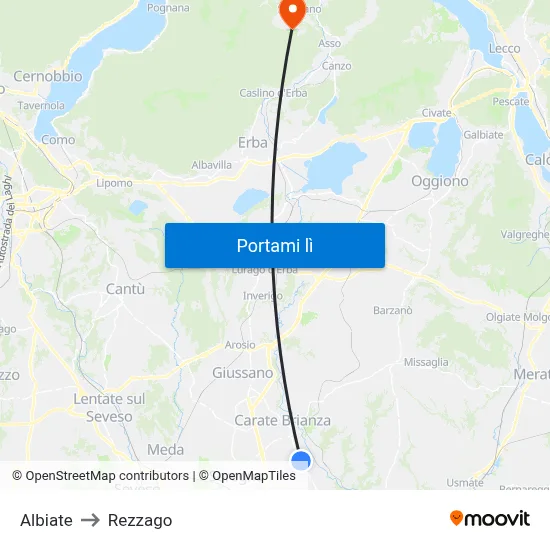 Albiate to Rezzago map
