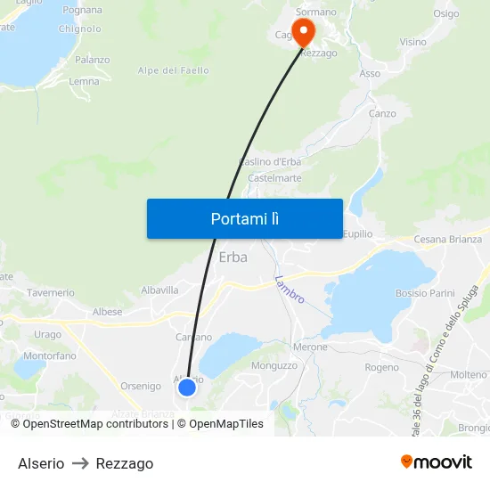 Alserio to Rezzago map