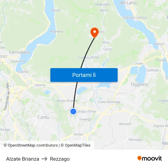 Alzate Brianza to Rezzago map